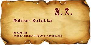 Mehler Koletta névjegykártya